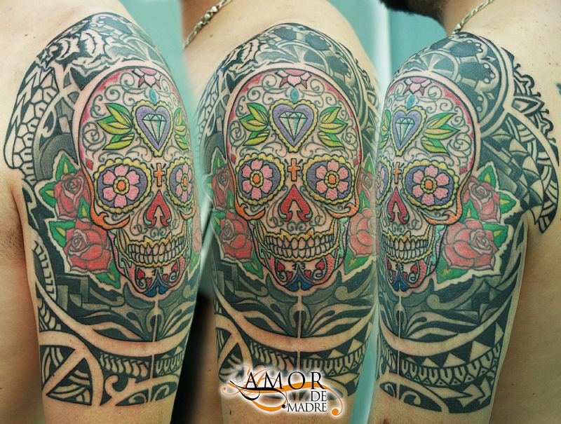 calavera-skull-mexicana-tattoo-tatuaje-amor-de-madre-zamora-color-colortattoo-manga